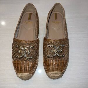 Sam Edelman Khiara Raffia Logo Detail Inspired Espadrille Loafers Brown Size 7